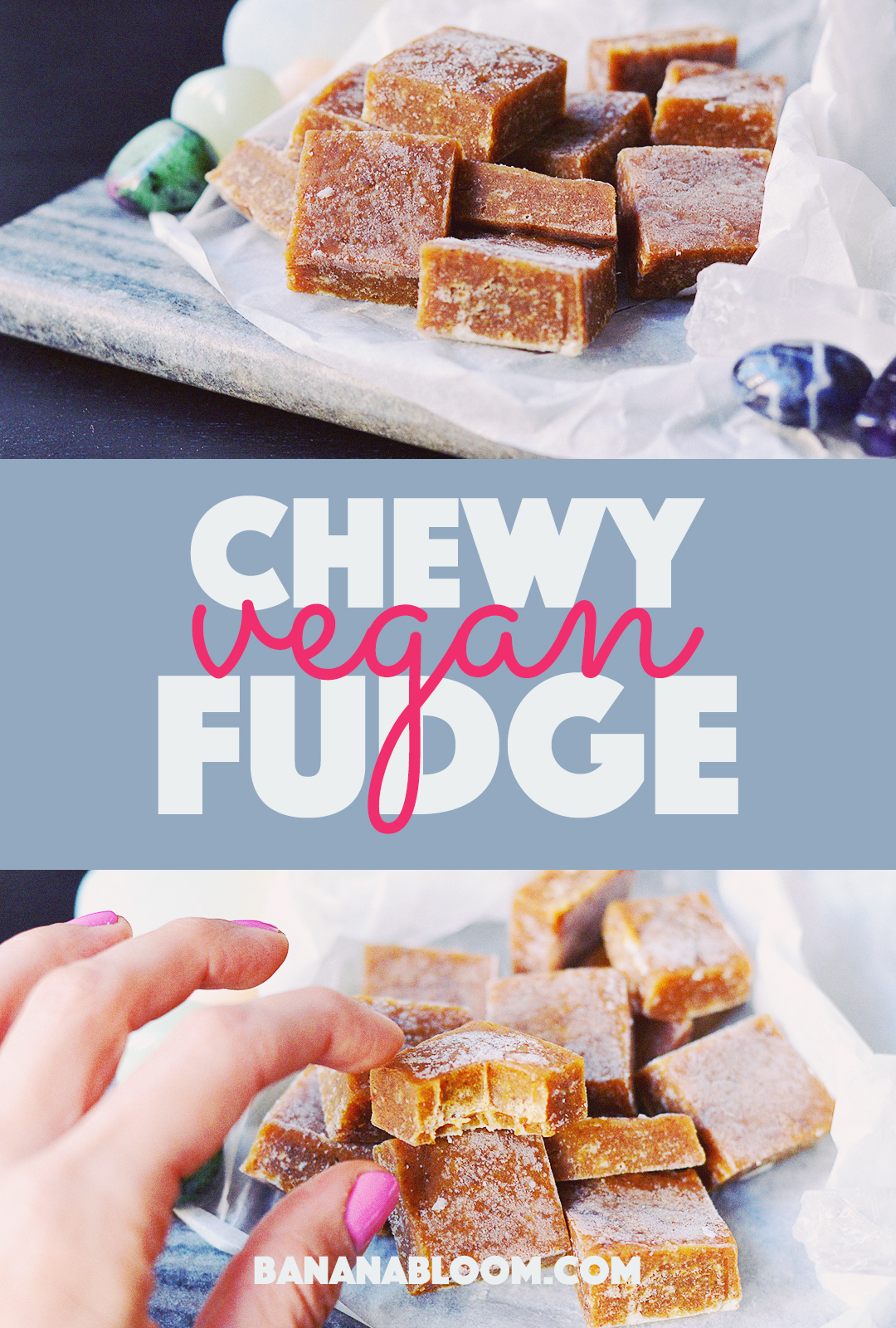 Chewy Vegan Peanut Butter Fudge | http://BananaBloom.com #vegan #baking #fudge #recipe