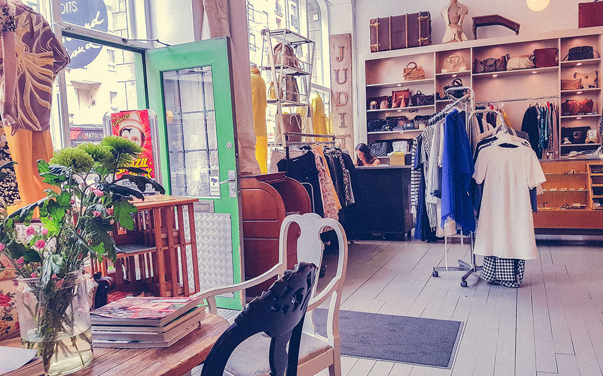 Photo from inside second hand store Judit's Second Hand in Stockholm